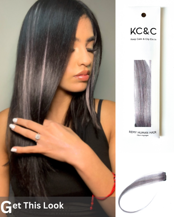 PASTEL LAVENDER GREY HIGHLIGHTS CLIP-IN HAIR EXTENSIONS - Image 2