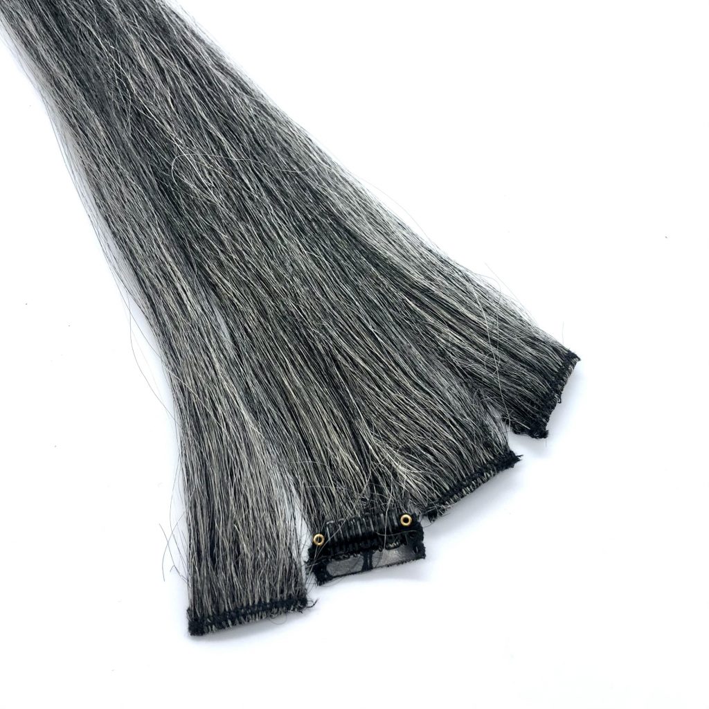 Salt & Pepper Grey Clipin Hair Extension Highlights KC&C Keep Calm