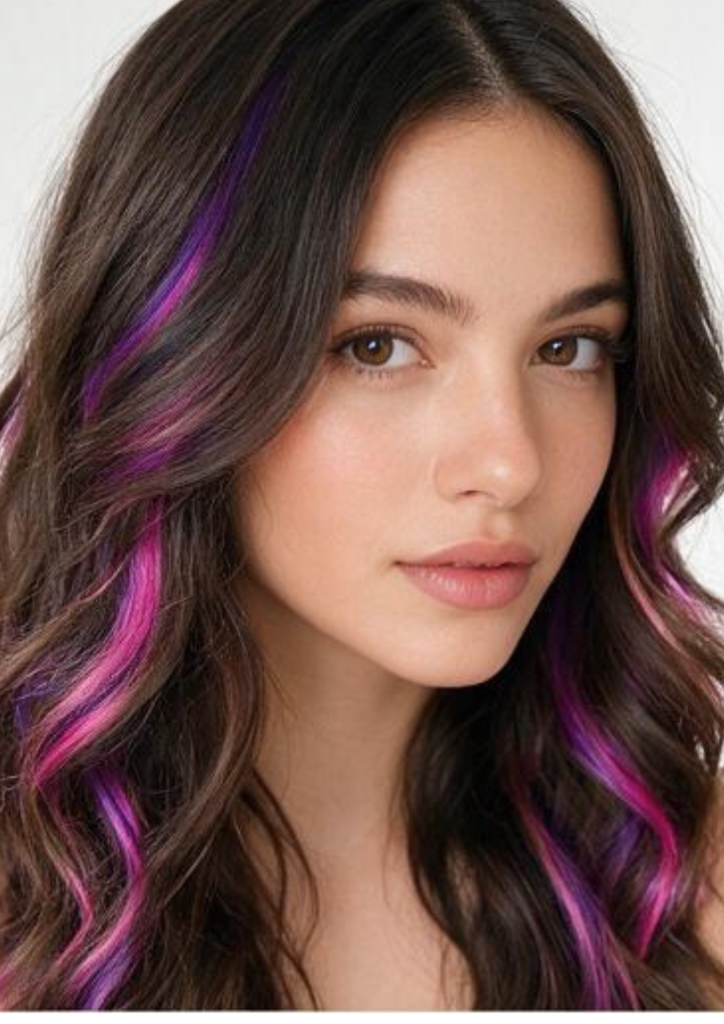 WAVY PURPLE OMBRE HIGHLIGHTS ON DARK BROWN HAIR Remy human clip-in highlights
