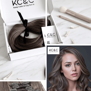 PEWTER GREY BROWN CLIP-IN HAIR EXTENSIONS