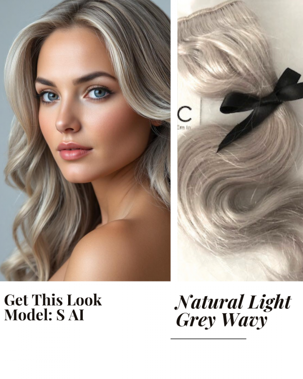 Natural Light Grey Clip-in Slavic Remy hair extensions Golden Silver