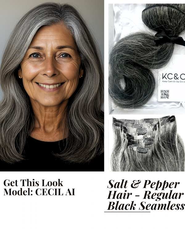 Salt & Pepper Hair - Regular Wavy seamless Slavic Remy hair for moderately grey hair.