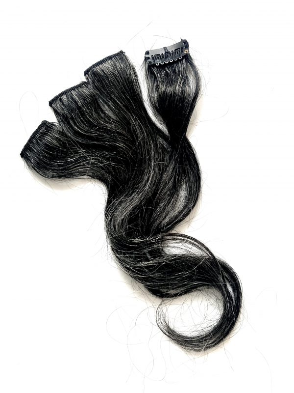 alt and Pepper Hair Dark Set of 4 Clip-in Highlights for greying black hair.