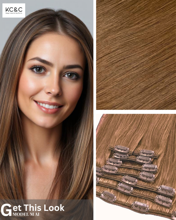 CARAMEL BROWN REMY HAIR EXTENSIONS CLIP-IN - Image 3
