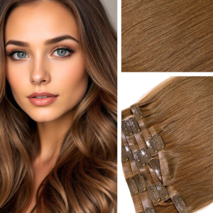 Caramel Brown-Clip-in-Hair Extensions- Slavic Remy Hair wavy