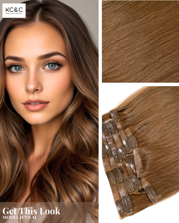 Caramel Brown-Clip-in-Hair Extensions- Slavic Remy Hair wavy