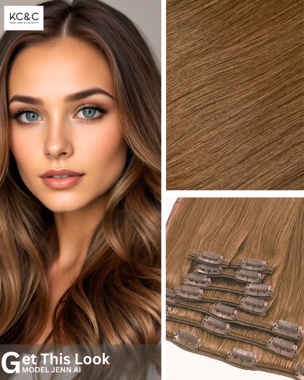 Caramel Brown-Clip-in-Hair Extensions- Slavic Remy Hair wavy