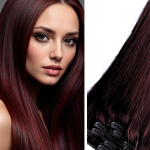 Deep Burgundy Slavic Remy Clip in hair Extensions Straight