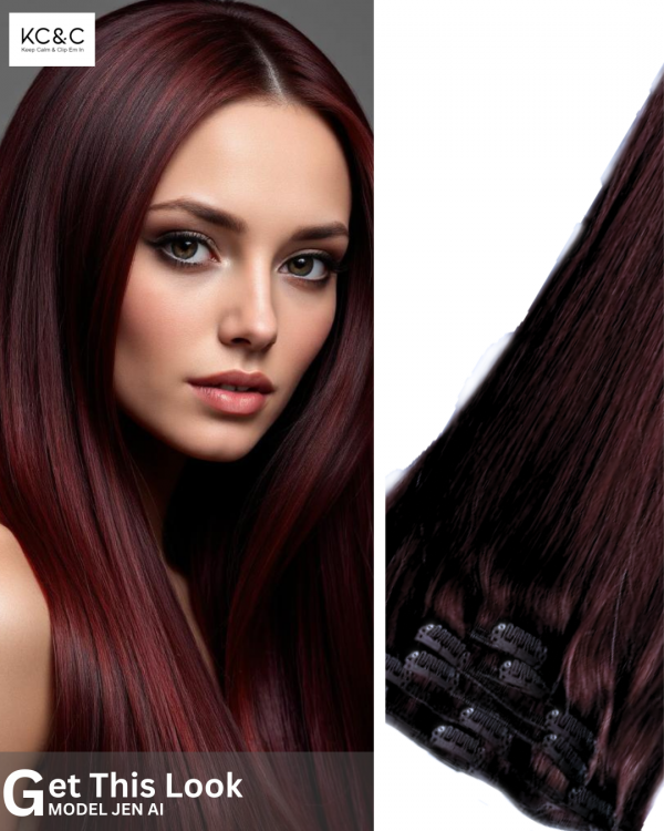 Deep Burgundy Slavic Remy Clip in hair Extensions Straight