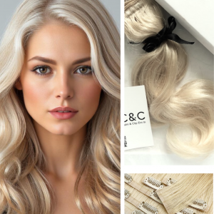 Add volume to your hair with our Platinum Blonde Remy Clip-In Hair. Premium Slavic Remy human hair provides seamless integration and style without damage.