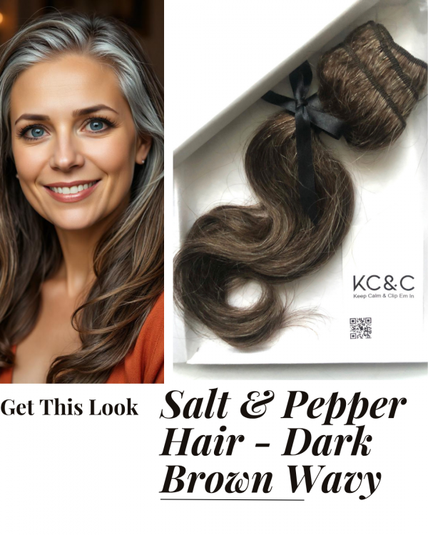 Salt & Pepper Hair - Dark Brown Wavy Slavic Remy hair for greying brown hair.