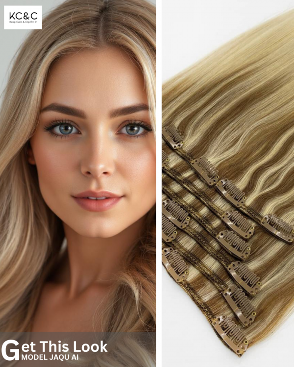 Warm-Blonde-Balayage-Ombre-Clip-in-Hair Extensions- Slavic Remy Hair wavy