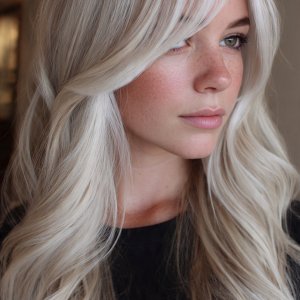 AI female with ash blonde invisible hair extensions