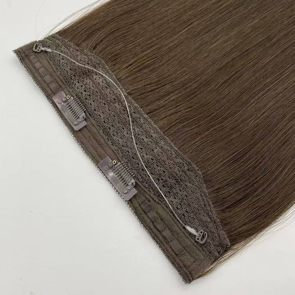 100% Remy Human hair halo extensions hidden wire volumising extensions dark brown