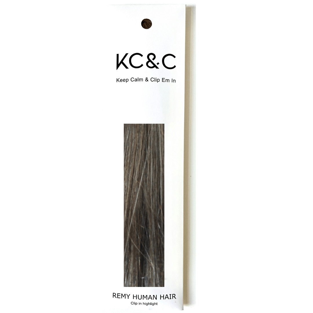 PEWTER GREY BROWN HIGHLIGHTS CLIP-IN EXTENSIONS Remy Human Hair Straight