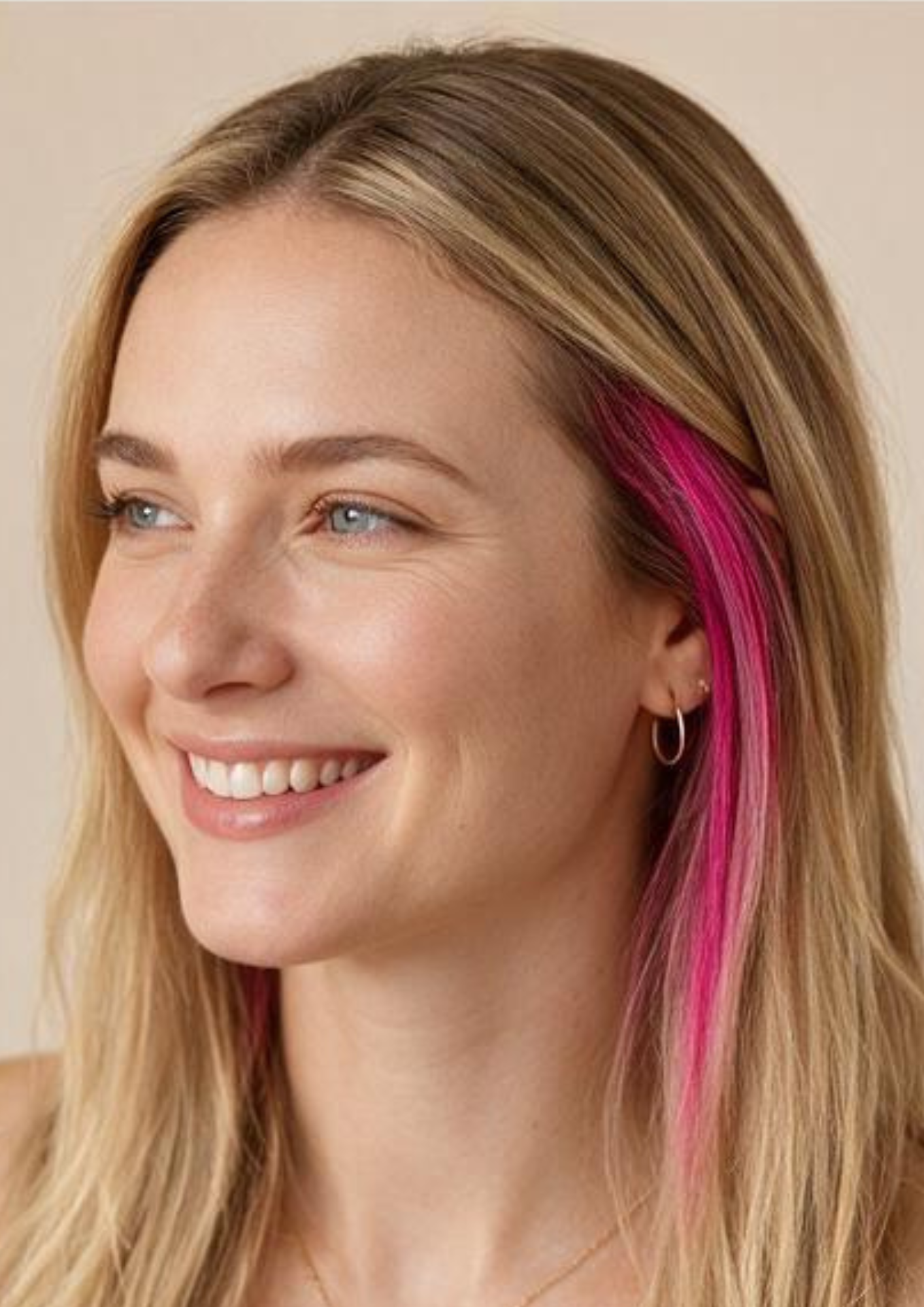 Cerise Pink Highlights on Blonde Hair