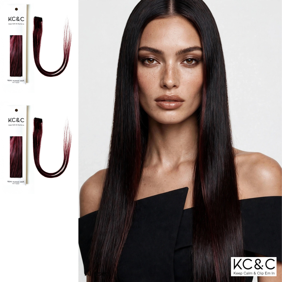 Dark Cherry Cola Remy human hair highlights on dark Brown hair