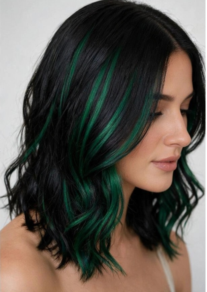 Green HIGHLIGHTS on black hair