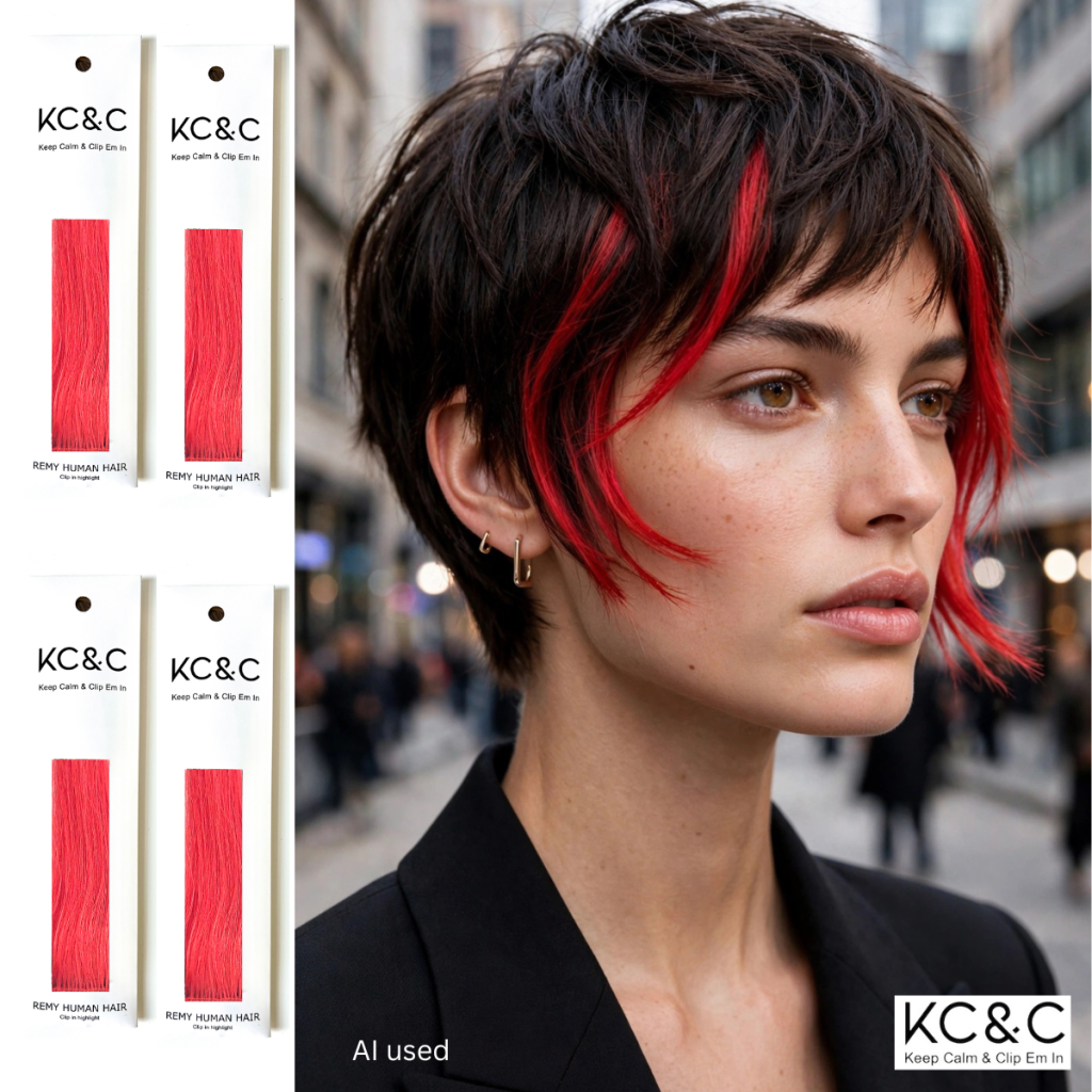 Real human hair highlights Red highlights on Dark Brown Hair