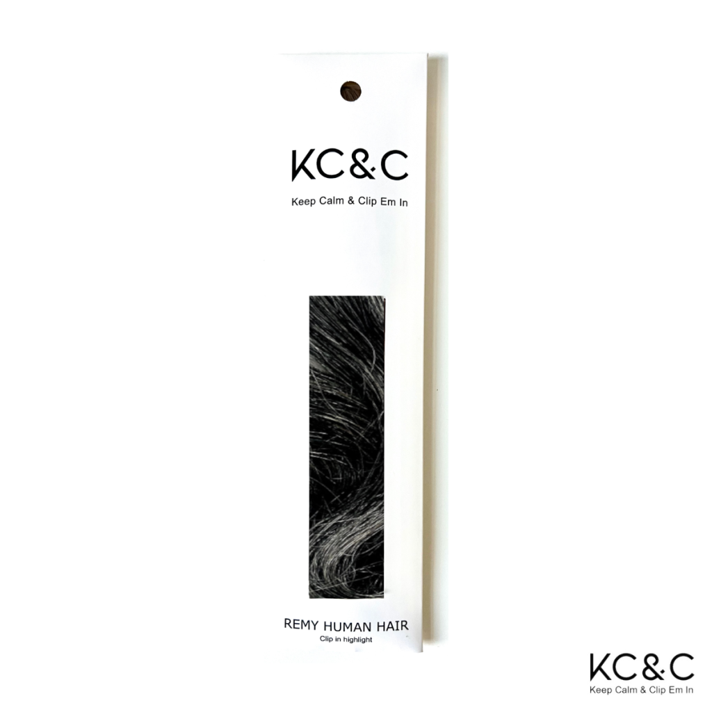 Salt & Pepper Black Dark Clip in hair extension highlights